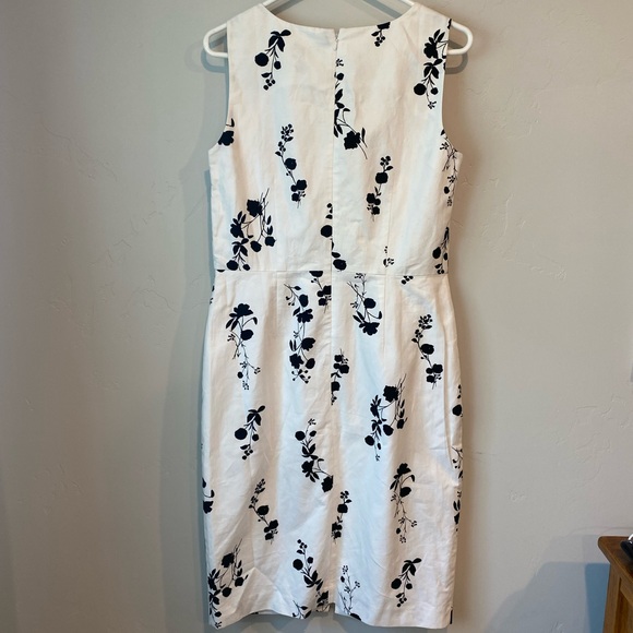 Ann Taylor White Black Floral Midi Dress Cotton Linen Blend Work Wear Size 10 - Picture 5 of 5